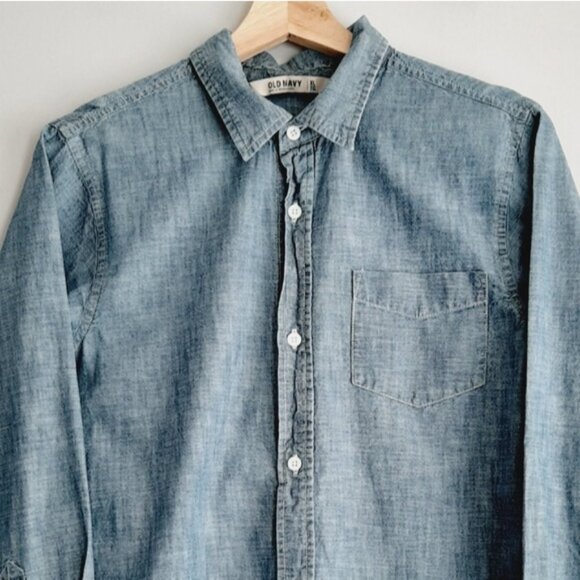 OLD NAVY 100% Cotton Chambray Blue Button Down Shirt Kids Youth Sz XL - Picture 2 of 9